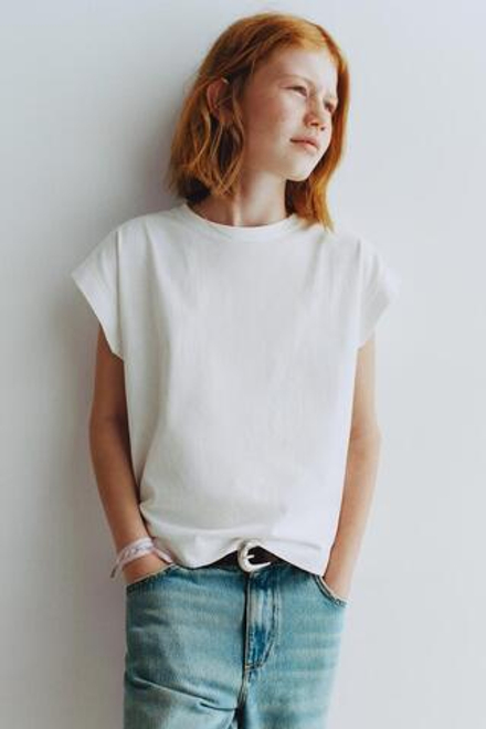 ZARA ОДНОТОННАЯ ФУТБОЛКА С ХЛЯСТИКОМ, БЕЛЫЙ