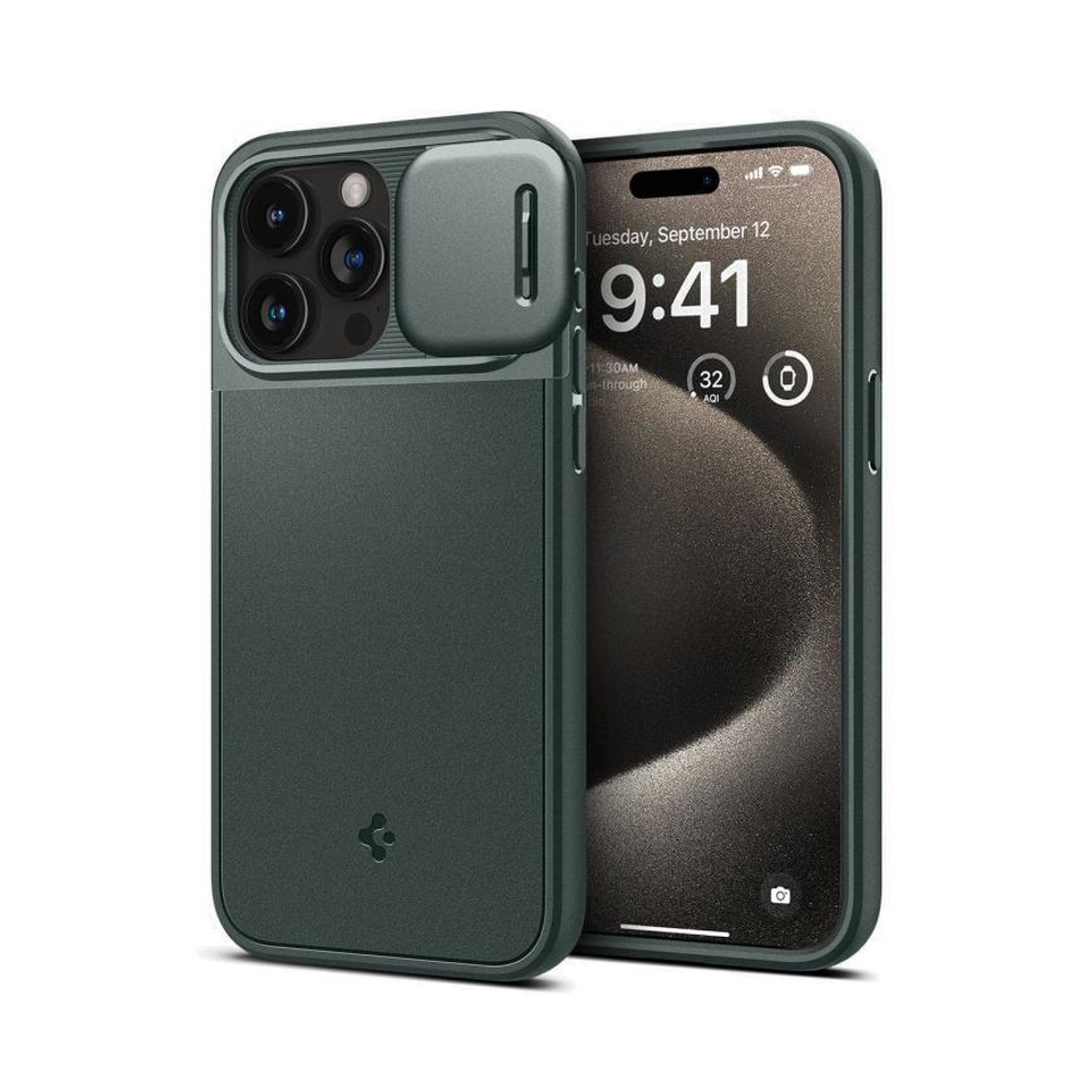 Гибридный чехол со шторкой для камеры и поддержкой MagSafe Spigen Optik Armor (Mag Fit) для iPhone 15 Pro Max