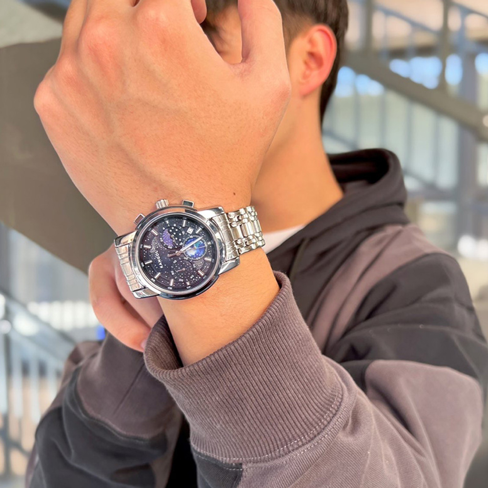 KANGOL Star Collection Quartz Movement Metal Strap Watch Men"s Watches Black Dial