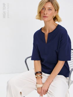 Плотная футболка из футера 2-нитки с V-вырезом HIGH TEMP