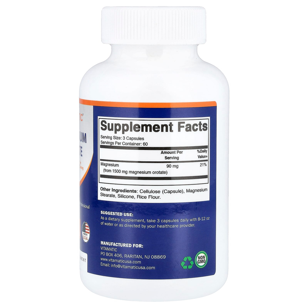 Vitamatic, оротат магния, 180 капсул (500 мг в 1 капсуле)