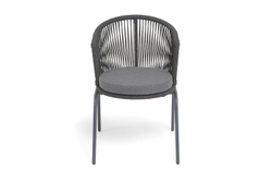 "Люксембург" стул плетеный из роупа, каркас из стали темно-серый (RAL7024) муар, роуп темно-серый круглый, ткань темно-серая 027