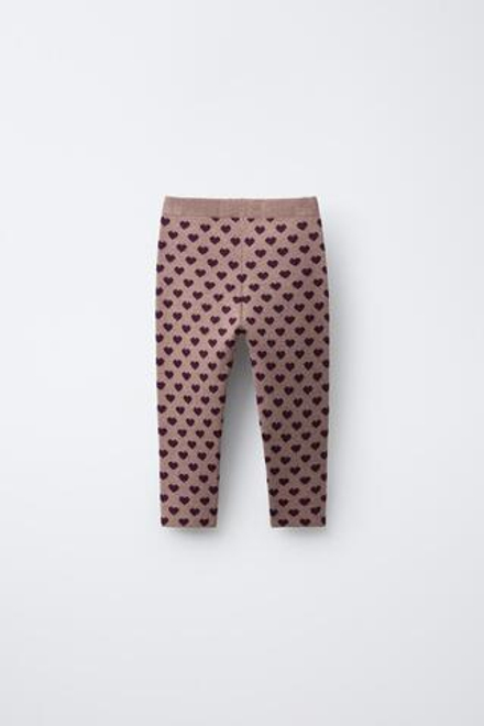 ZARA ТРИКОТАЖНЫЕ ЛЕГИНСЫ С УЗОРОМ «СЕРДЦА», РОЗОВАТЫЙ