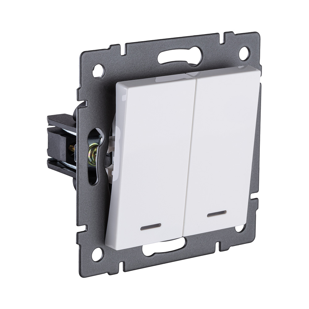 Выключатель 2-клавишный 10А/250В с LED подсветкой, белый Kollinger REA-S-008WH для Aspekt, Eleganz, Reflex
