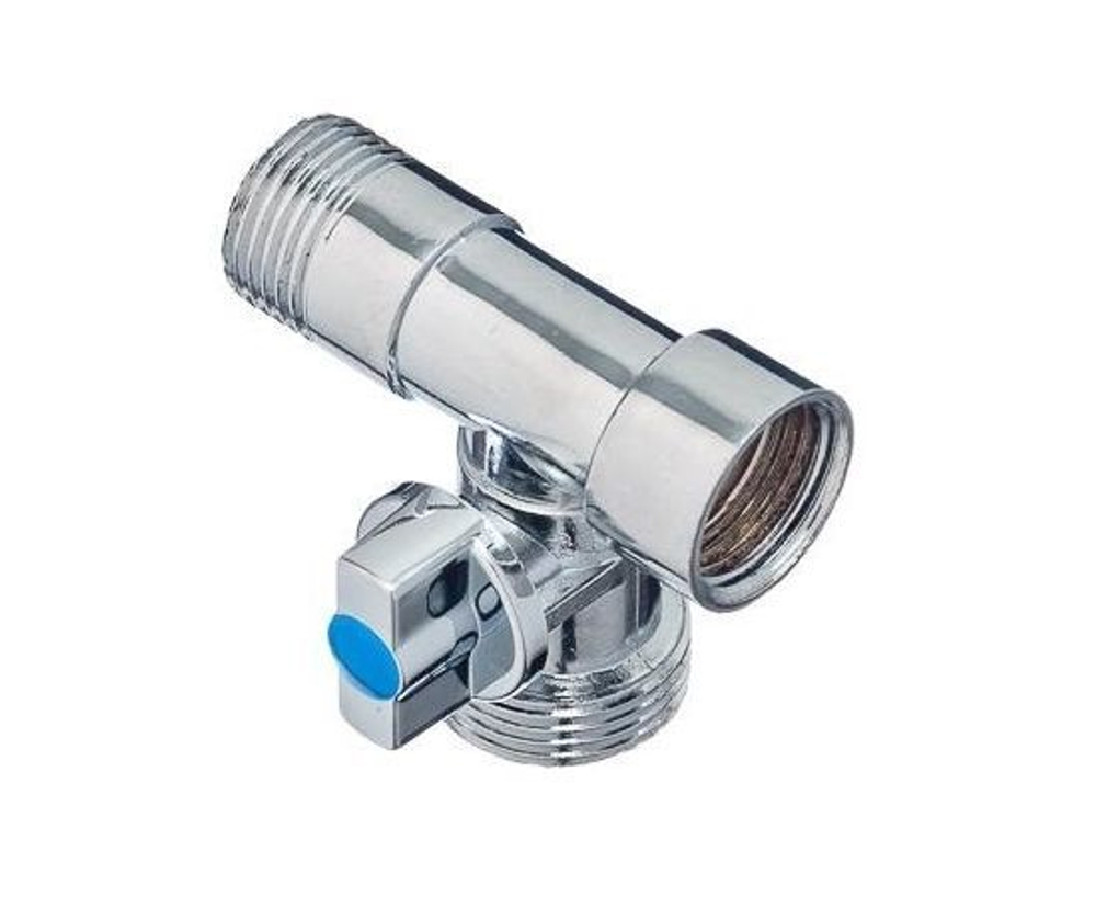 Шаровой угловой трехпроходной кран FRESSO 1/2"х3/4"х1/2", ВР-НР-НР, хром 554-446