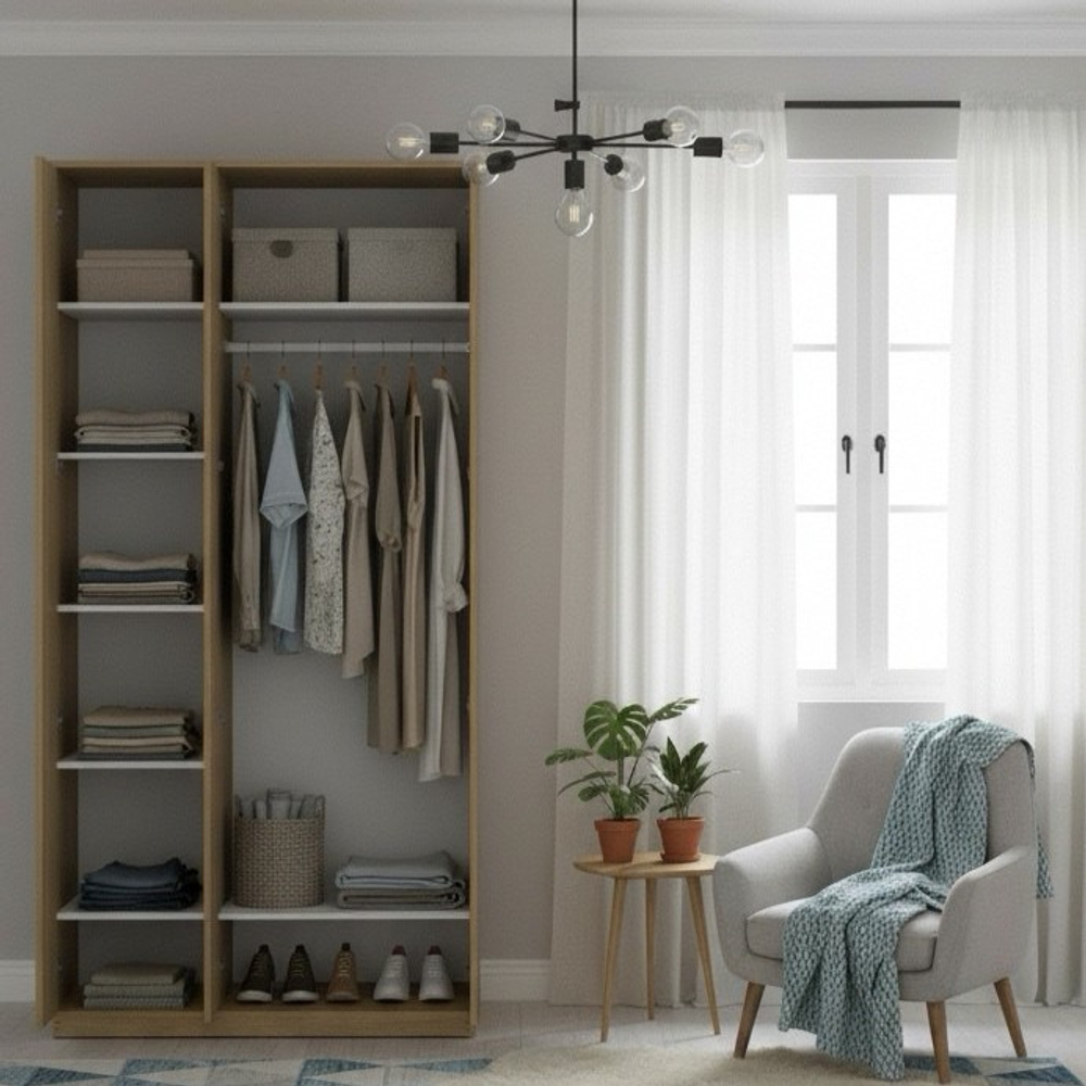 Шкаф распашной ВАРМА СТОР 105 с зеркалом, 222*105*57 см, скандинавский дуб