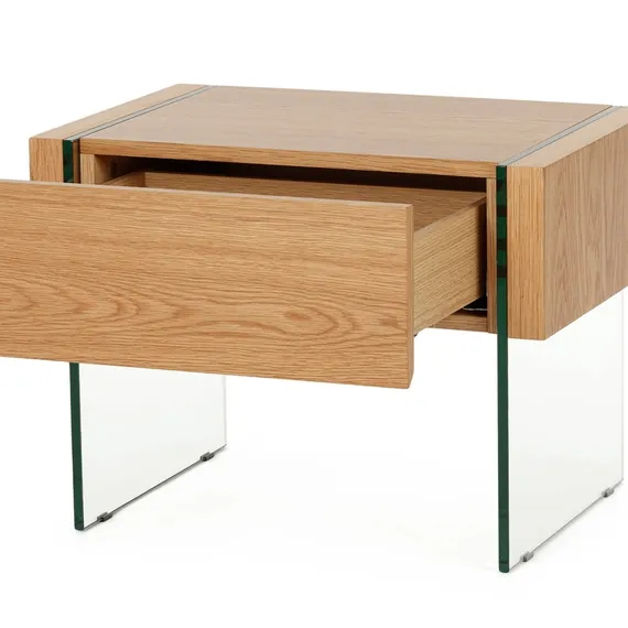 Прикроватная тумба Somerset 58x40 см, шпон дуба, стеклянные ножки