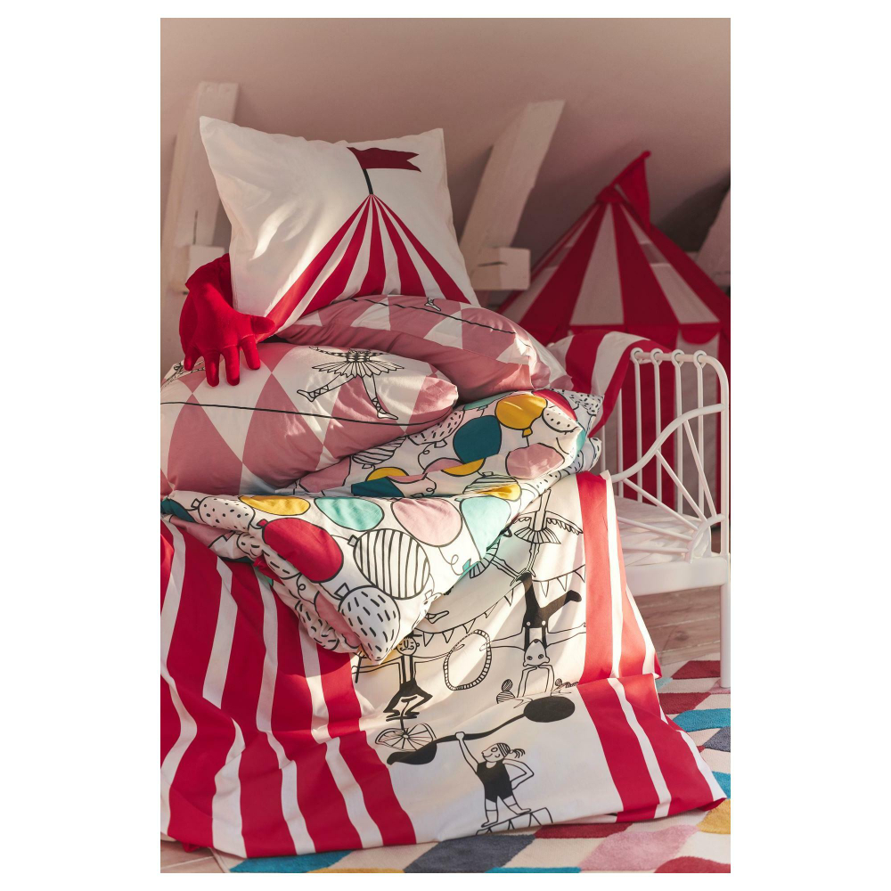 Комплект постельного белья IKEA BUSENKEL (БУСЕНКЕЛ), Детский, Красно-белый с рисунком, 150x200, 50x80 см
