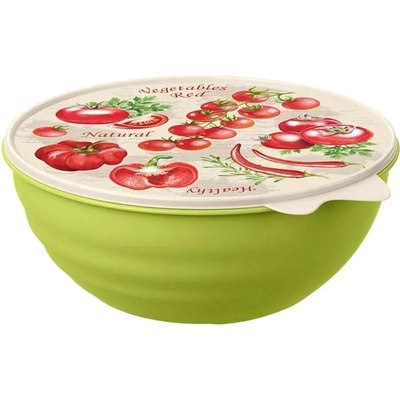 МИСКА С КРЫШКОЙ С ДЕКОРОМ WAVE 3,7Л (зеленый)