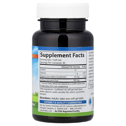 Carlson, коэнзим Q10, 300 мг, 30 капсул