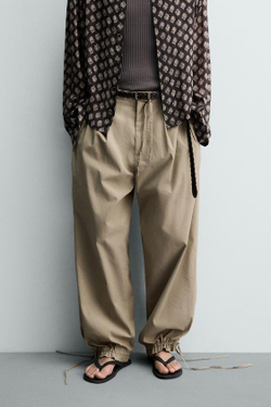 ZARA БРЮКИ BALLOON FIT С ЗАЩИПАМИ, РЫЖЕВАТО-КОРИЧНЕВЫЙ