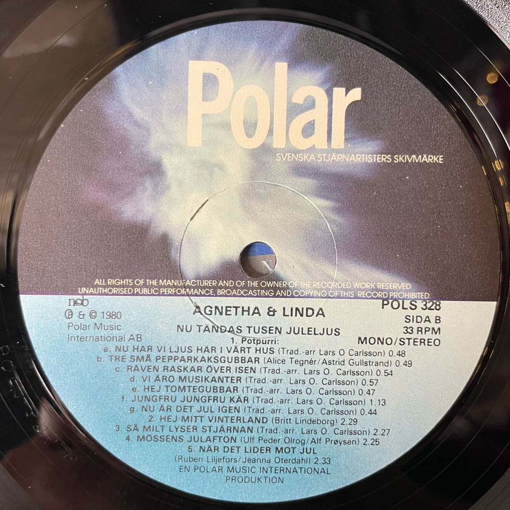 Винтажная виниловая пластинка LP Agnetha and Linda Nu Tandas Tusen Juleljus (From ABBA) (Швеция 1981)