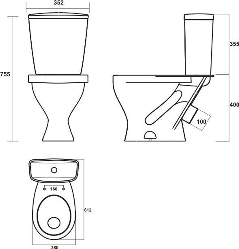 Унитаз-компакт Sanita Эталон Эконом с сиденьем стандарт схема