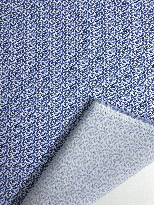 Коттон сорочка принт птицы, синий/белый NB#48