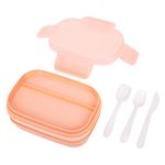 Ланч-бокс контейнер, 3 секции, 8 отделений, 1,9 л, ложка, вилка, нож, 10х21х14 см, персиковый, JOYLUX (ДЖОЙЛЮКС), 609351