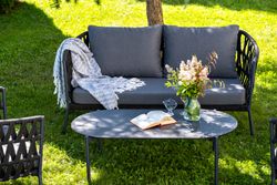 "Диего" лаунж-зона 4-местная плетеная из роупа (веревки), каркас алюминиевый темно-серый, роуп темно-серый