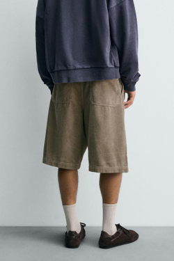 ZARA ВЕЛЬВЕТОВЫЕ ШОРТЫ WIDE FIT, СЕРО-КОРИЧНЕВЫЙ