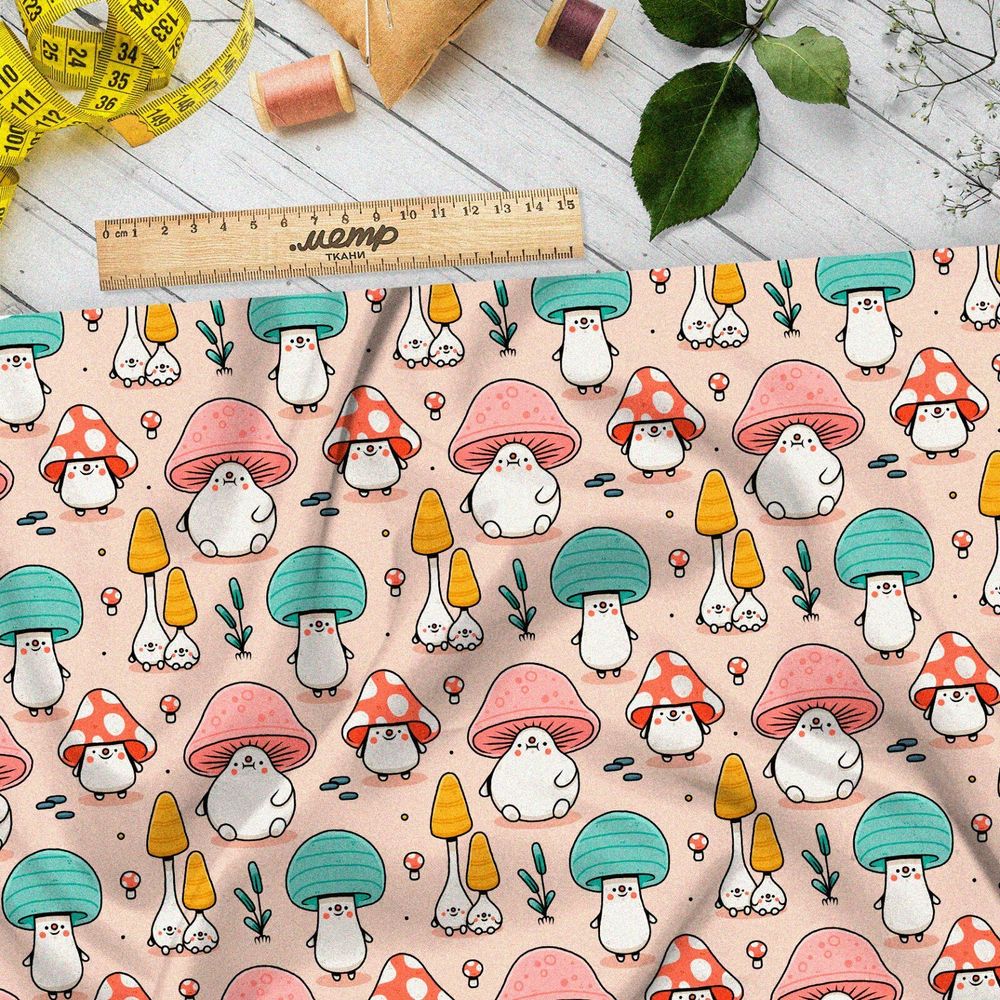 Ткань муслин детские грибочки