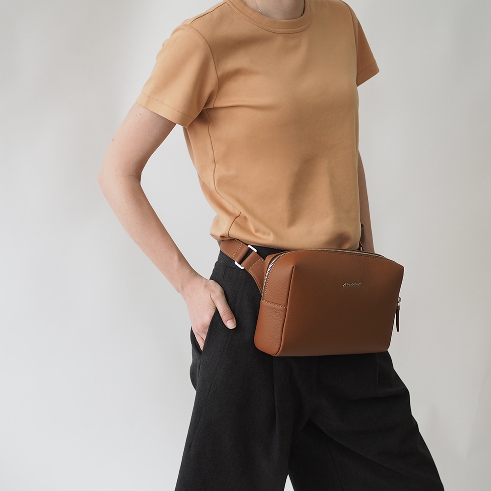 Сумка поясная Slash из кожи теленка, цвета карамель