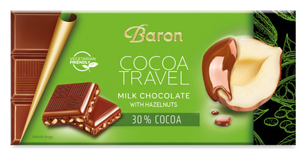 Baron молочный шоколад с дробленым фундуком Cocoa Travel 90г