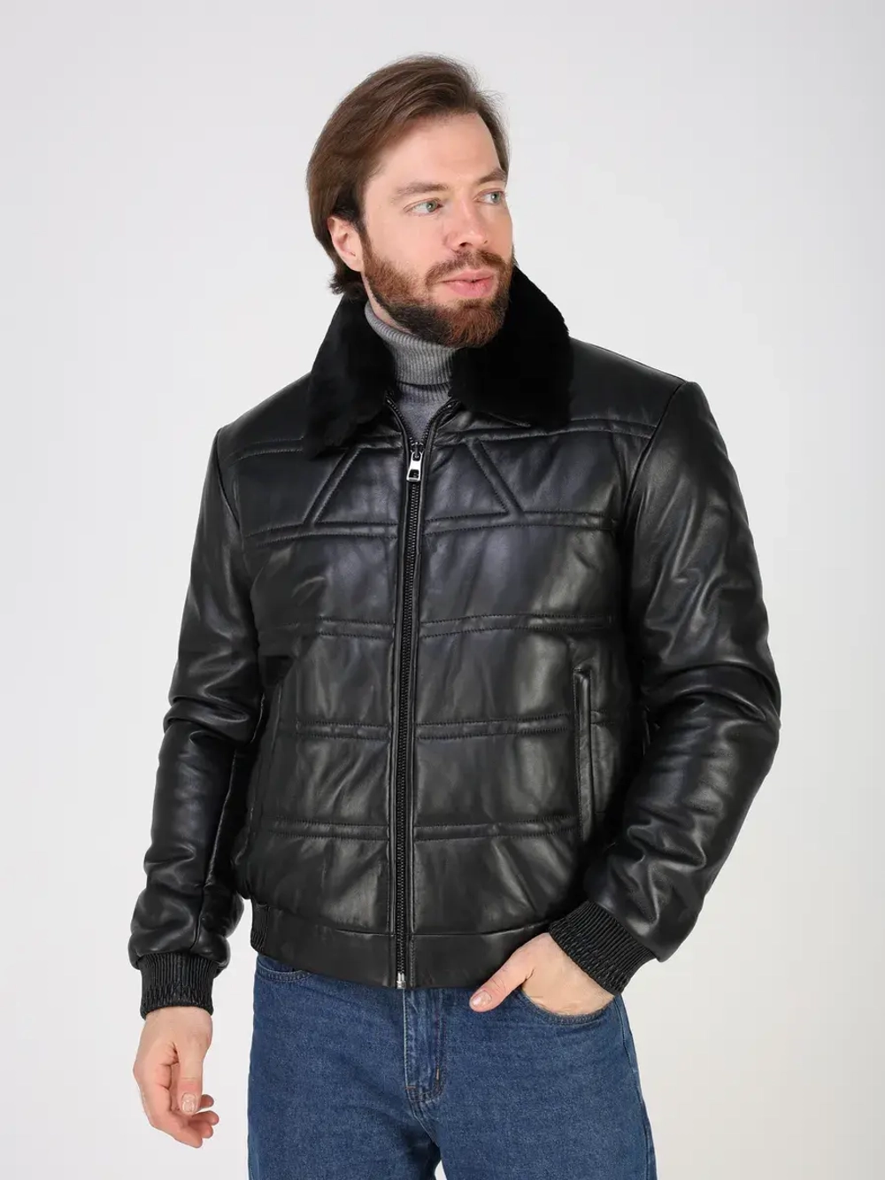 Куртка пуховик из натуральной кожи зимняя