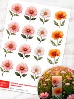 Трансфер переводной - декаль для свечей и гипса цветочки 001 А5