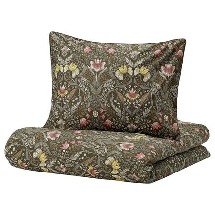 IKEA KÄRRDUNÖRT  (ИКЕА КÄРРДУНÖРТ)  -  Пододеяльник и наволочка, темно-зеленый/разноцветный, 150x200/50x60 см