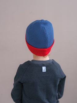 Шапка вязаная хлопковая ТВИНС(Джинс, красный)
