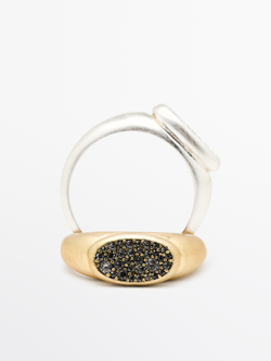 Massimo Dutti Набор колец со стразами, золотистый