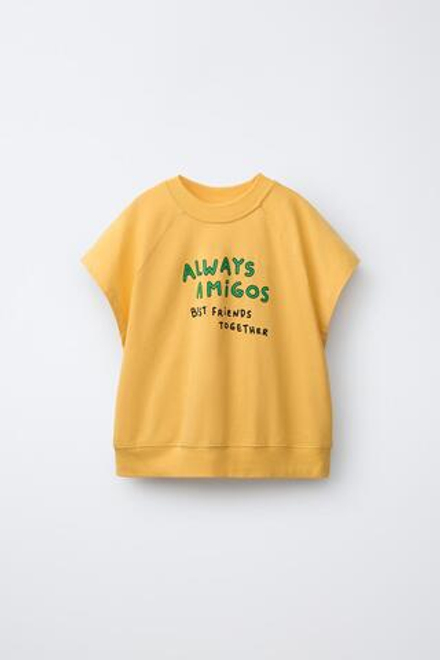 ZARA ФУТБОЛКА С НАДПИСЬЮ, ПАСТЕЛЬНО-ЖЕЛТЫЙ