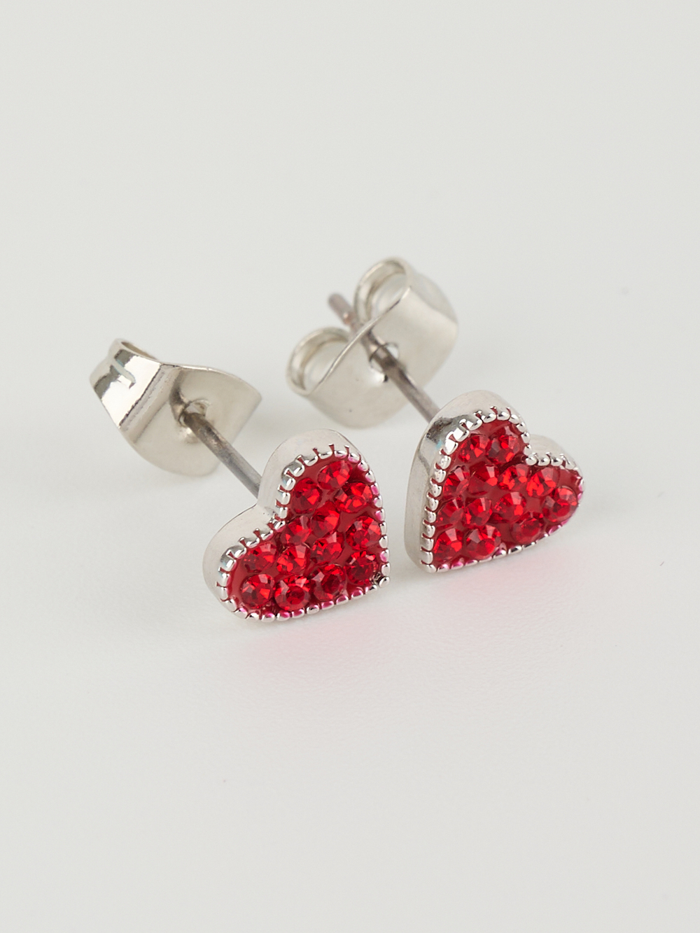 Серьги-сердечки Клевер с красными кристаллами Swarovski