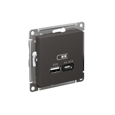 Розетка USB AtlasDesign тип A+C 45Вт высокоскор. ЗУ QC PD механизм базальт SE ATN001429