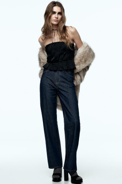 ZARA КРОП-ТОП СО СКЛАДКАМИ, ЧЕРНЫЙ