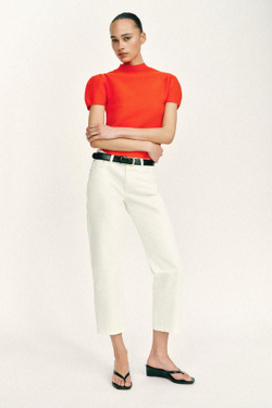 ZARA УКОРОЧЕННЫЕ ДЖИНСЫ Z1975 СО СРЕДНЕЙ ПОСАДКОЙ, БЕЛЫЙ