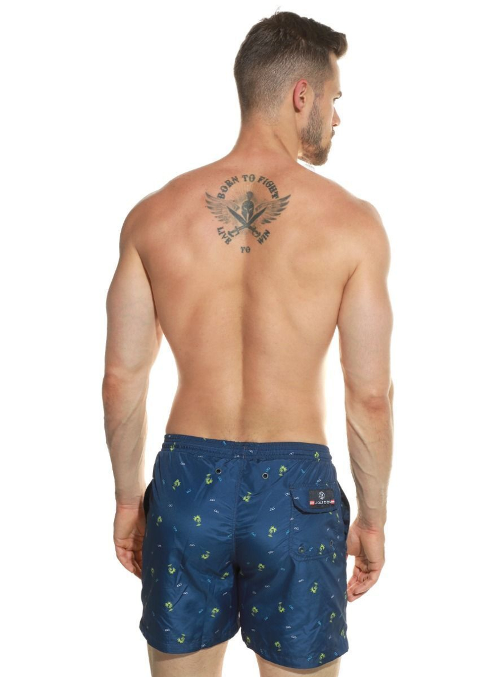 Мужские пляжные шорты с принтом в виде пальм (Размер: M) (Цвет: синий)