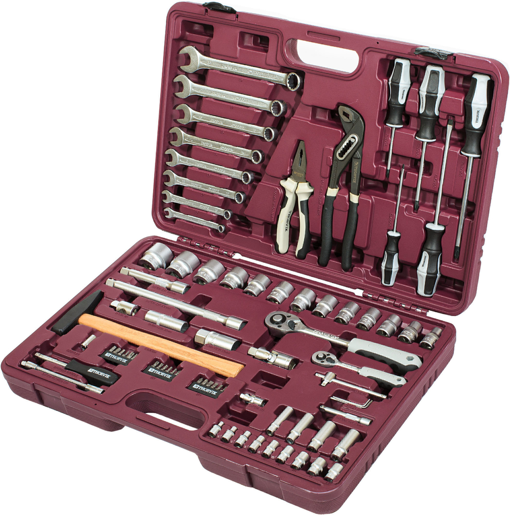 UTS0077/12 Набор инструмента универсальный 1/4", 1/2"DR с головками торцевыми 12-гранными, 77 предметов