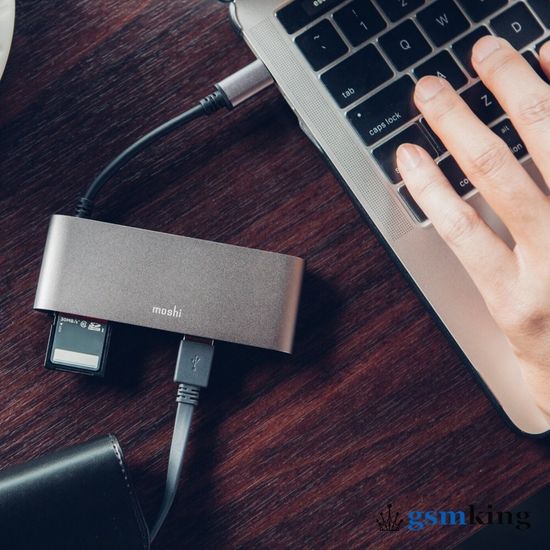 Moshi USB-C Multimedia Adapter (USB-C PD port to 2 x USB 3.0 + HDMI + SDHC/XC card slot) Gray 99MO084213