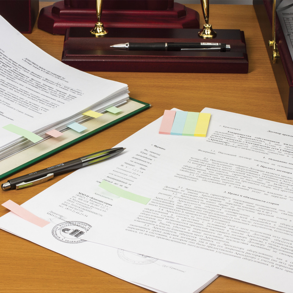 Закладки клейкие пастельные STAFF бумажные 50х12 мм 100 штук (4 цвета х 25 листов) европодвес (48 штук в упаковке)