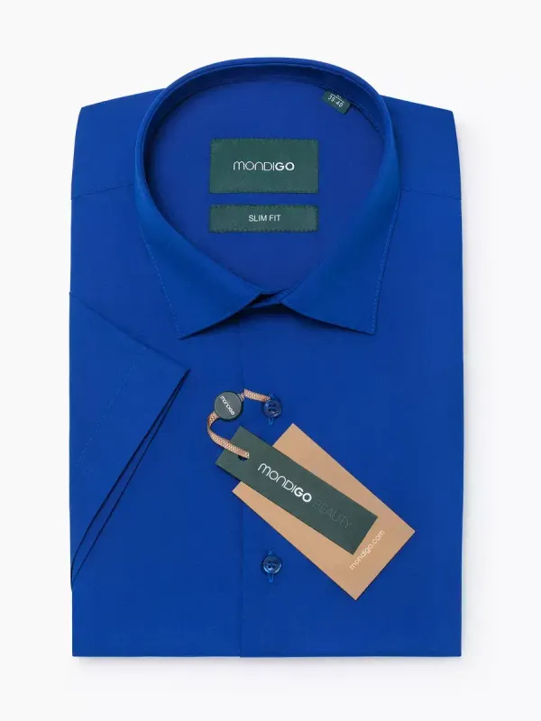 Рубашка приталенная SLIM FIT с коротким рукавом, синяя
