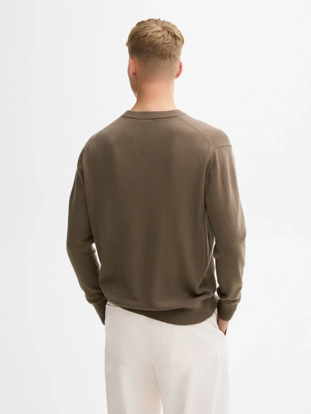 Massimo Dutti Шерстяной свитер с круглым вырезом, кофейный