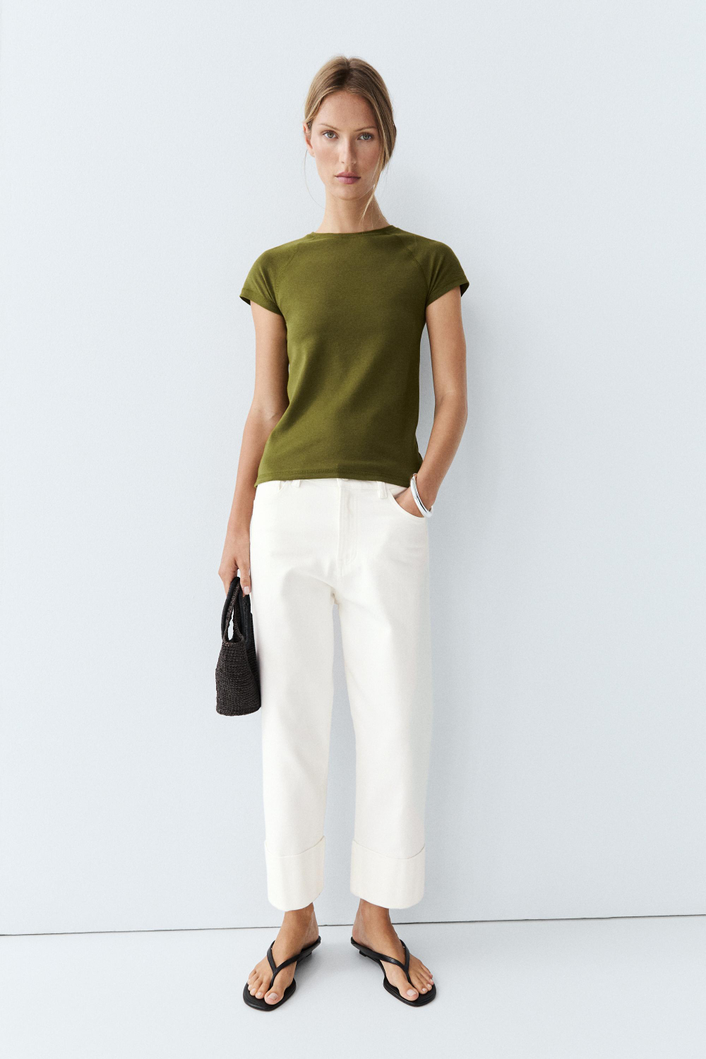 Massimo Dutti Футболка-реглан с коротким рукавом, хаки