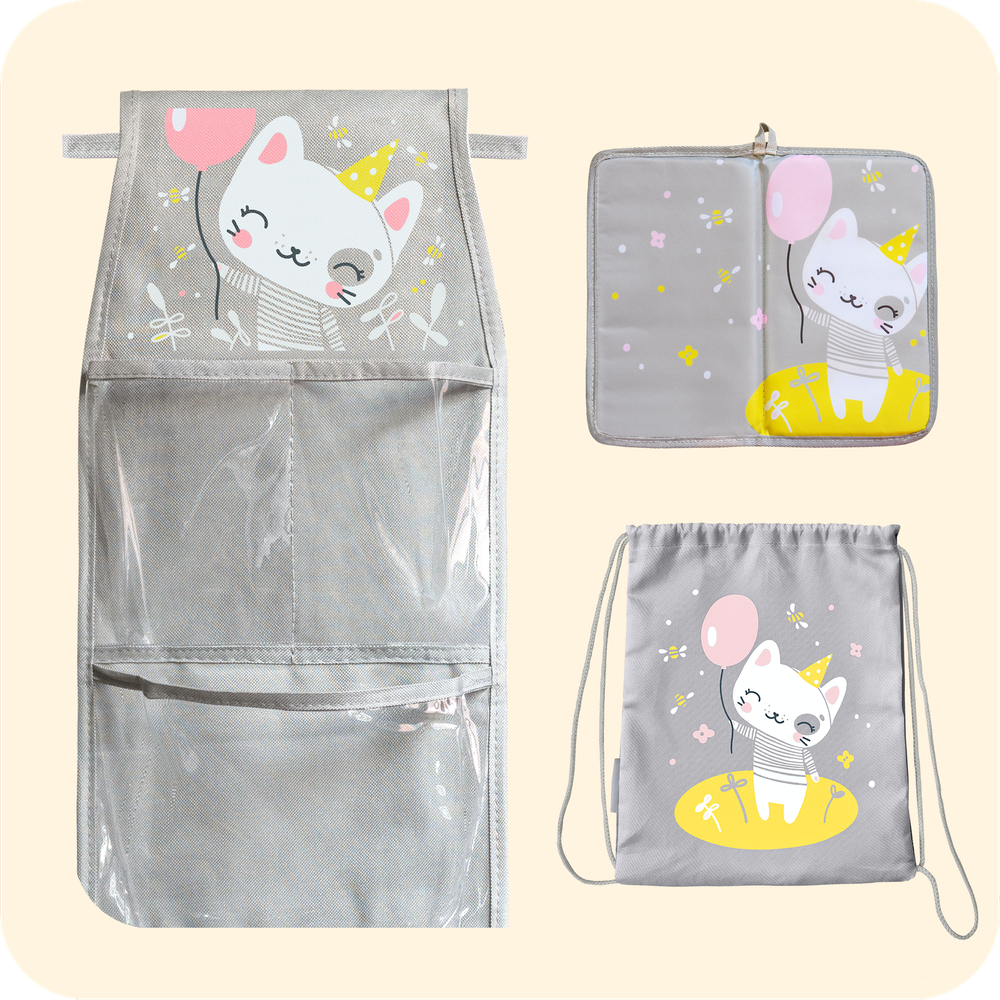 Набор для детского сада: кармашек, коврик, мешок. Котик