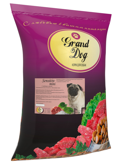 Grand dog корм сухой для взрослых собак мелких пород ягнёнок, рис чувствительное пищеварение
