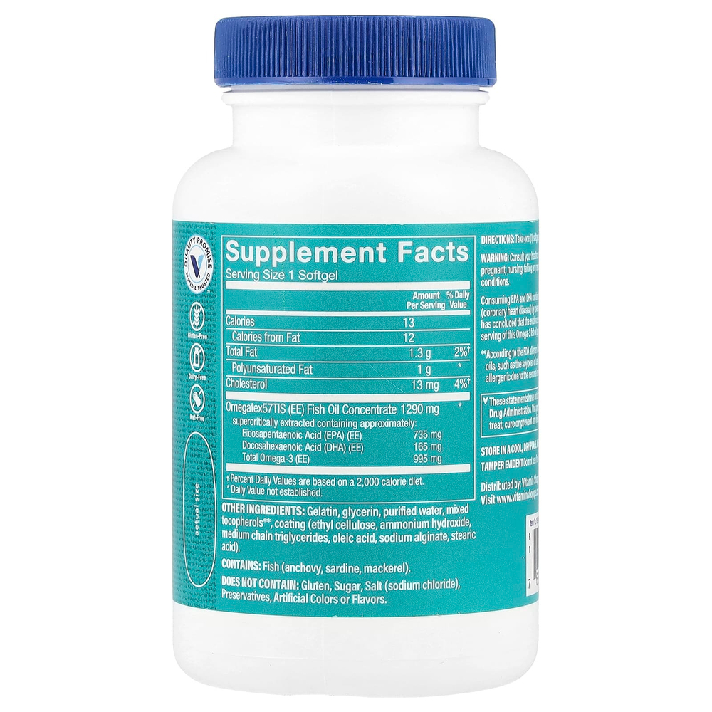 The Vitamin Shoppe, Рыбий жир с омега-3, 60 мягких таблеток