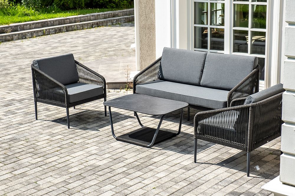 "Канны" лаунж-зона 4-местная плетеная из роупа (веревки), цвет темно-серый