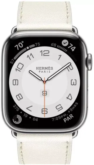 Умные часы Apple Watch Hermès Series 8 41 мм Steel Case Cellular, Silver/Blanc Swift Leather Single Tour