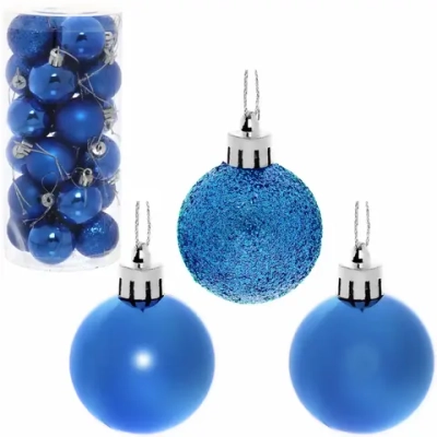Новогодние шары 4 см (набор 24 шт) «Микс фактур», синий
