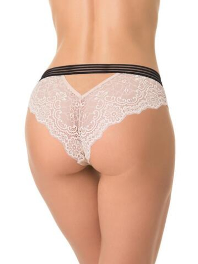Соблазнительные кружевные трусики-бразилиана (Размер: S) (Цвет: бежевый с черным)
