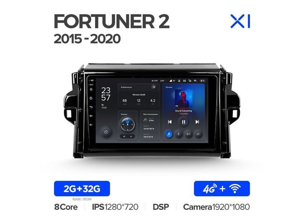 Магнитола Teyes X1 2-32 Wi-Fi + 4G Toyota Fortuner 2 2015 — 2020 9.0&quot;