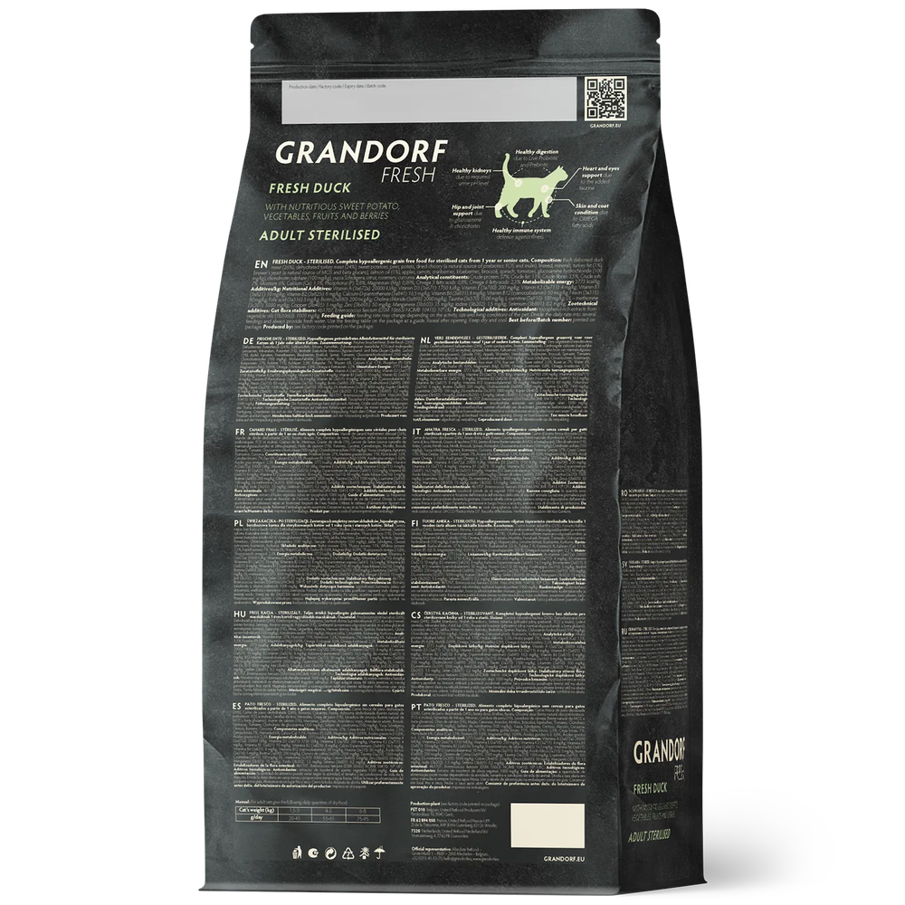GRANDORF FRESH Свежее мясо утки с бататом для стерилизованных или пожилых кошек